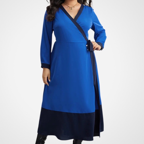 NWT Eloquii Blue Black Wrap Dress Size 22 / 24 Retail $109.00 - Picture 3 of 12